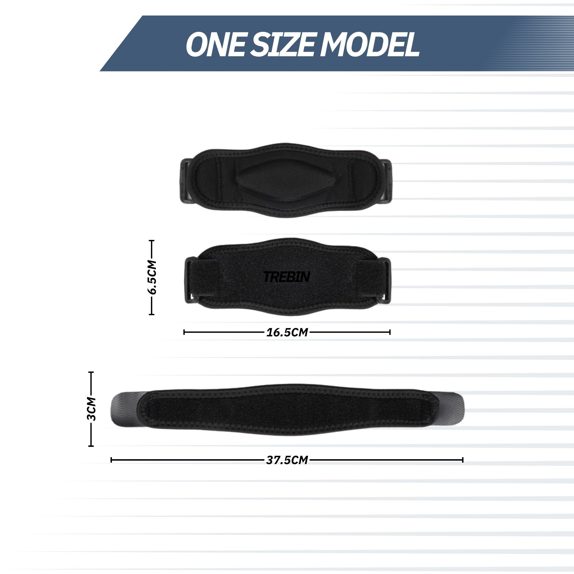 Tre bracciali neri con chiusura in velcro, dimensioni indicate: 6.5cm, 16.5cm e 37.5cm di lunghezza.