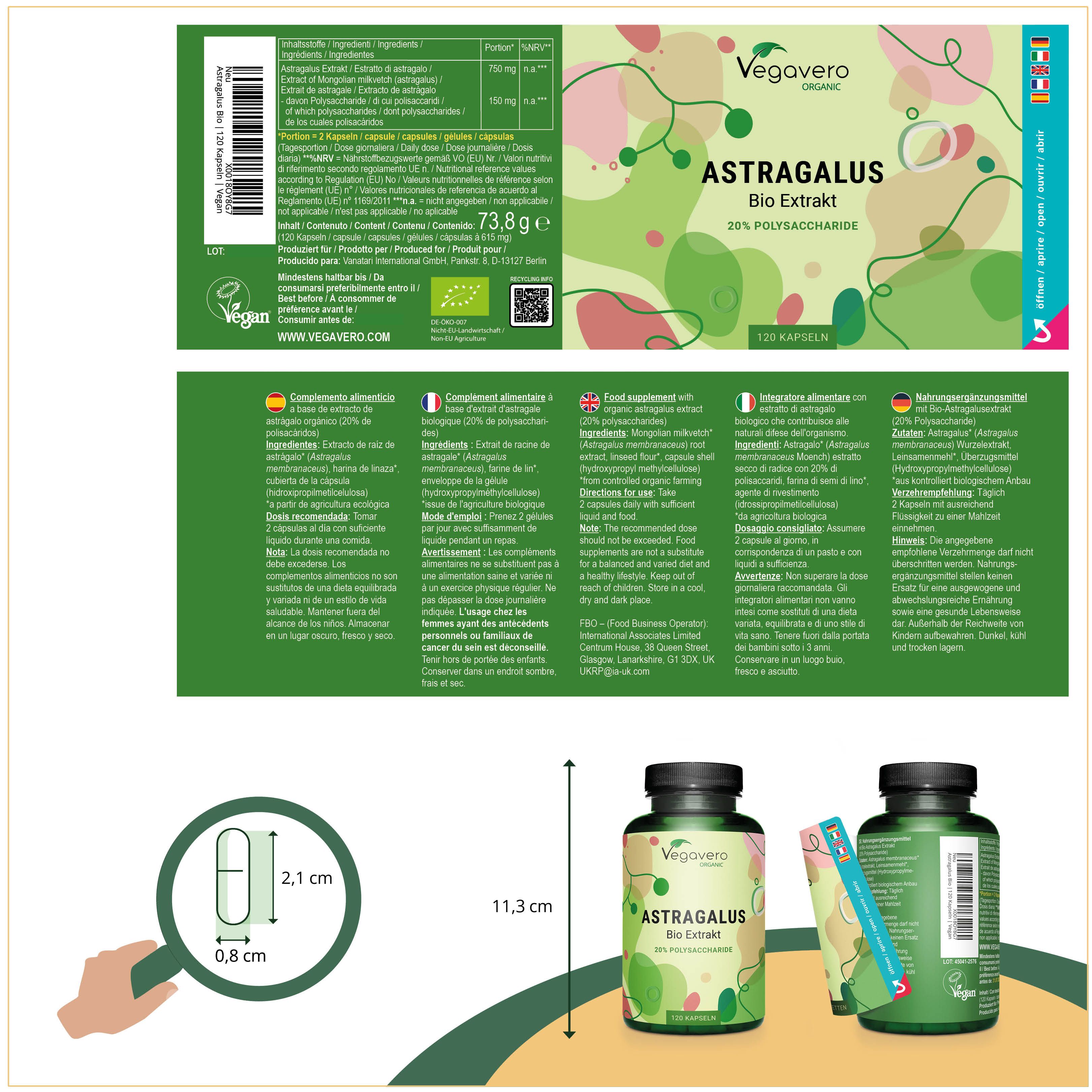Confezione del prodotto con etichetta e immagine della capsula. Contiene informazioni su ingredienti, valori nutrizionali e certificazioni. Marchio: Vegavero.