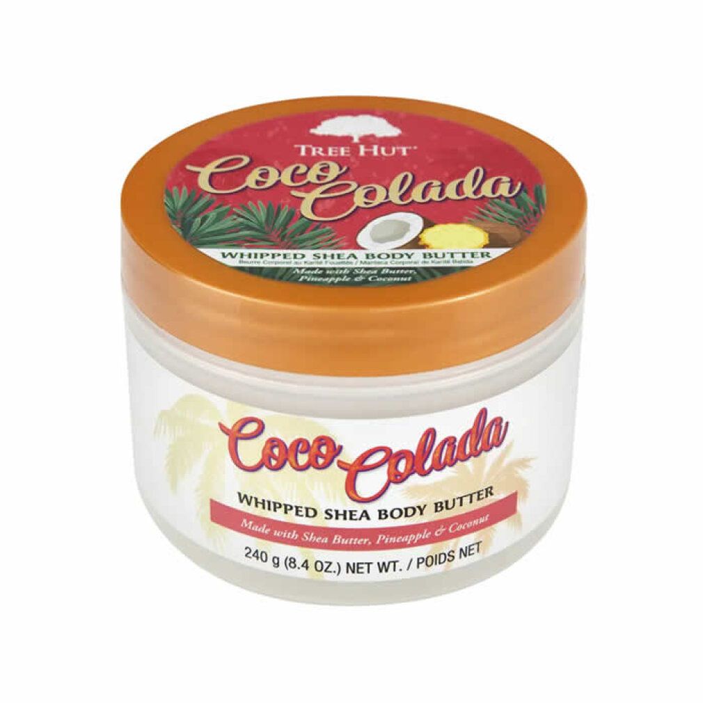 Tree Hut Coco Colada Whipped Shea Body Butter in un contenitore rotondo.
