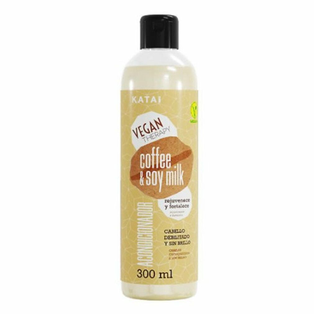 Flacone di Katai Balsamo al caffè e latte di soia. Vegan Therapy. Caffè & latte di soia. Acondicionador. 300 ml. Tappo nero.