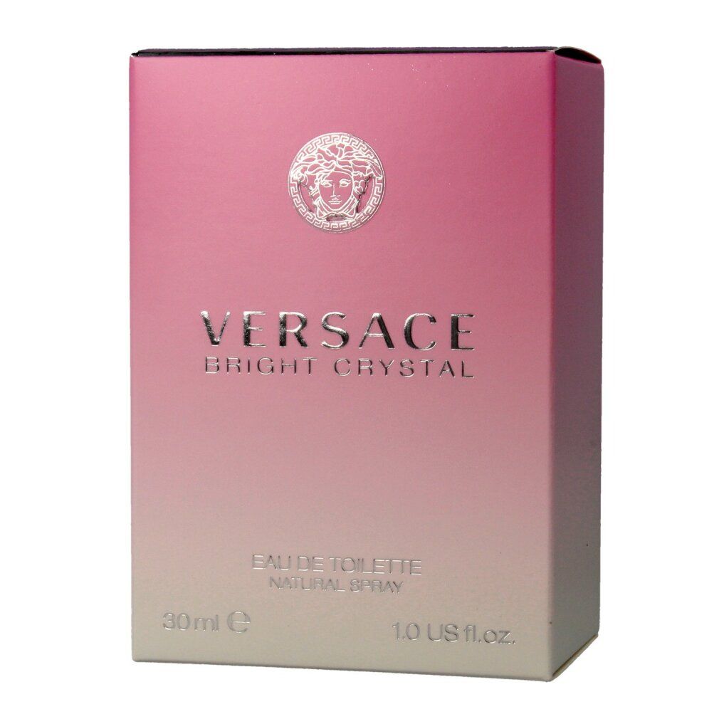 Versace Bright Crystal Eau de Toilette Spray. Confezione rosa con logo e testo. 30 ml.
