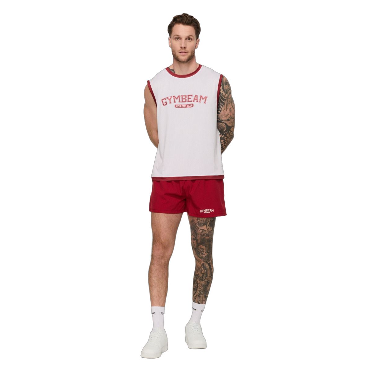 GymBeam Pantaloncini uomo oversize Varsity rosso con cordoncino