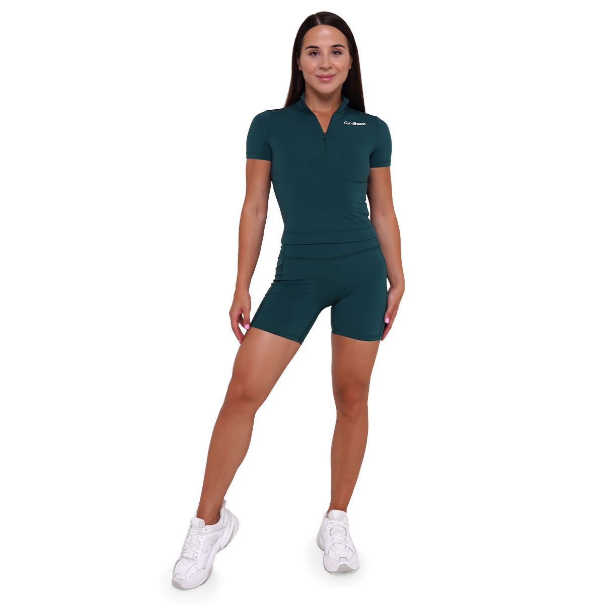 GymBeam T-shirt donna cropped Ignite verde scuro con colletto