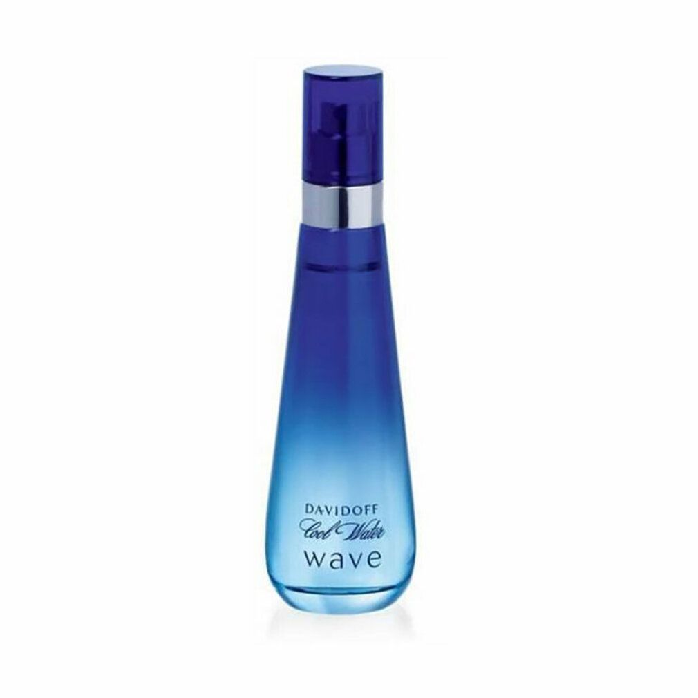 Flacone blu con anello argentato. Scritta: Davidoff Cool Water Wave.