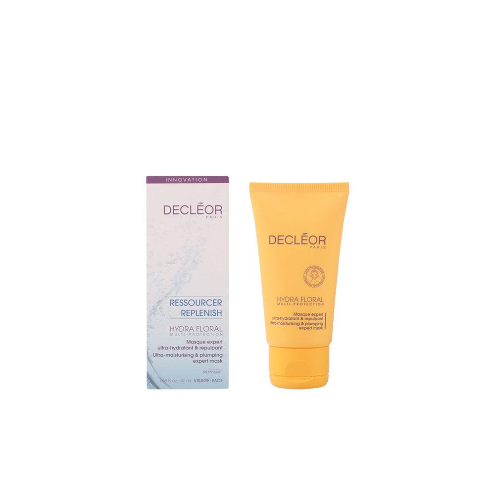 Scatola e tubo. Scritta: Decleor, Ressourcer Replenish, Hydra Floral, 50ml.