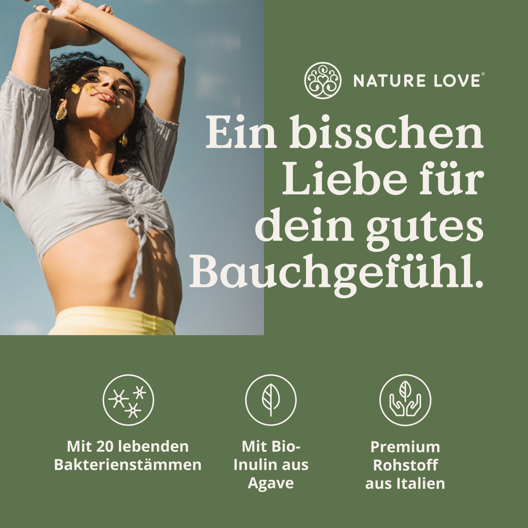 NATURE LOVE Probiona Komplex: 20 ceppi batterici, bio-inulina da agave, materia prima premium dall'Italia.