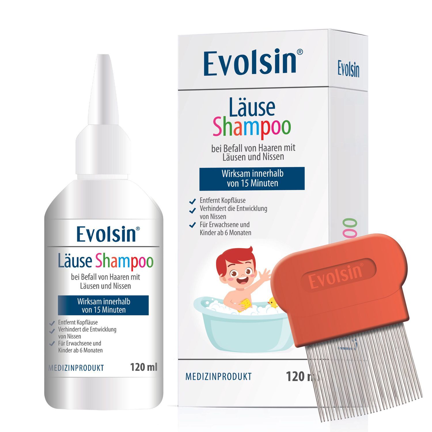 Evolsin - Shampoo pidocchi con pettine pidocchi e lendini per adulti e bambini a partire da 6 mesi