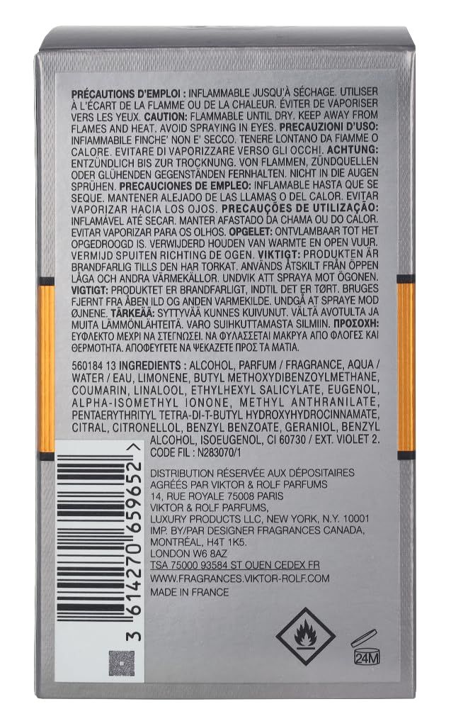 Retro scatola grigio con testo multilingue. Striscia gialla e codice a barre.