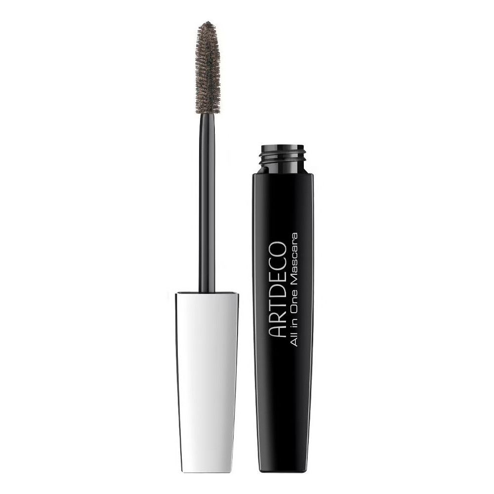 Mascara con spazzola. Astuccio nero, manico bianco. Scritta: ARTDECO All in One Mascara.