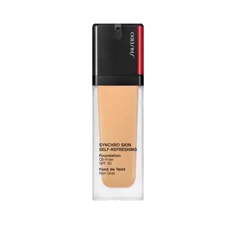 Flacone di fondotinta. Tappo nero, flacone trasparente. Scritta: Synchro Skin Self-Refreshing Foundation SPF 30.