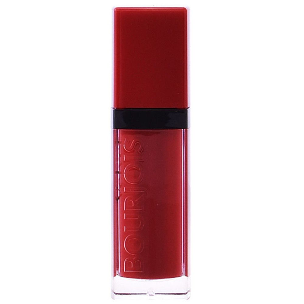 Rossetto rosso in flacone rettangolare. Marchio Bourjois visibile verticalmente.