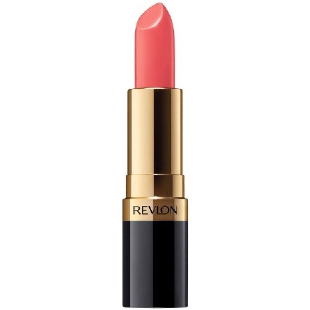 Rossetto rosa, astuccio nero e anello dorato. Scritta: REVLON.