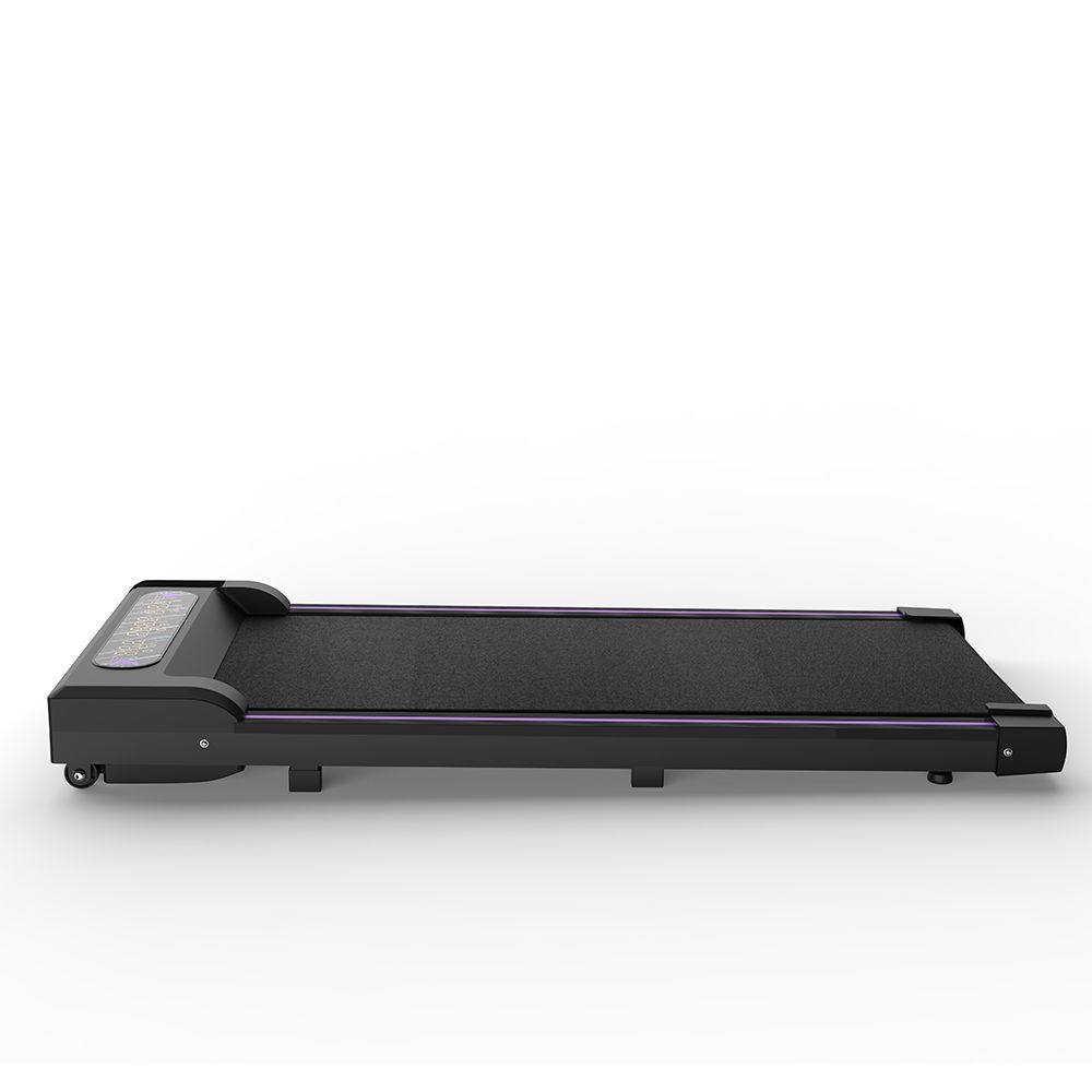 Tapis roulant nero piegato con display LED. Vista piatta.