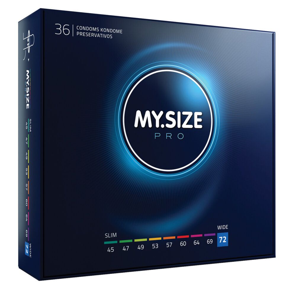 Confezione MY.SIZE PRO, taglia 72. Gamma taglie colorate. Confezione prodotto.