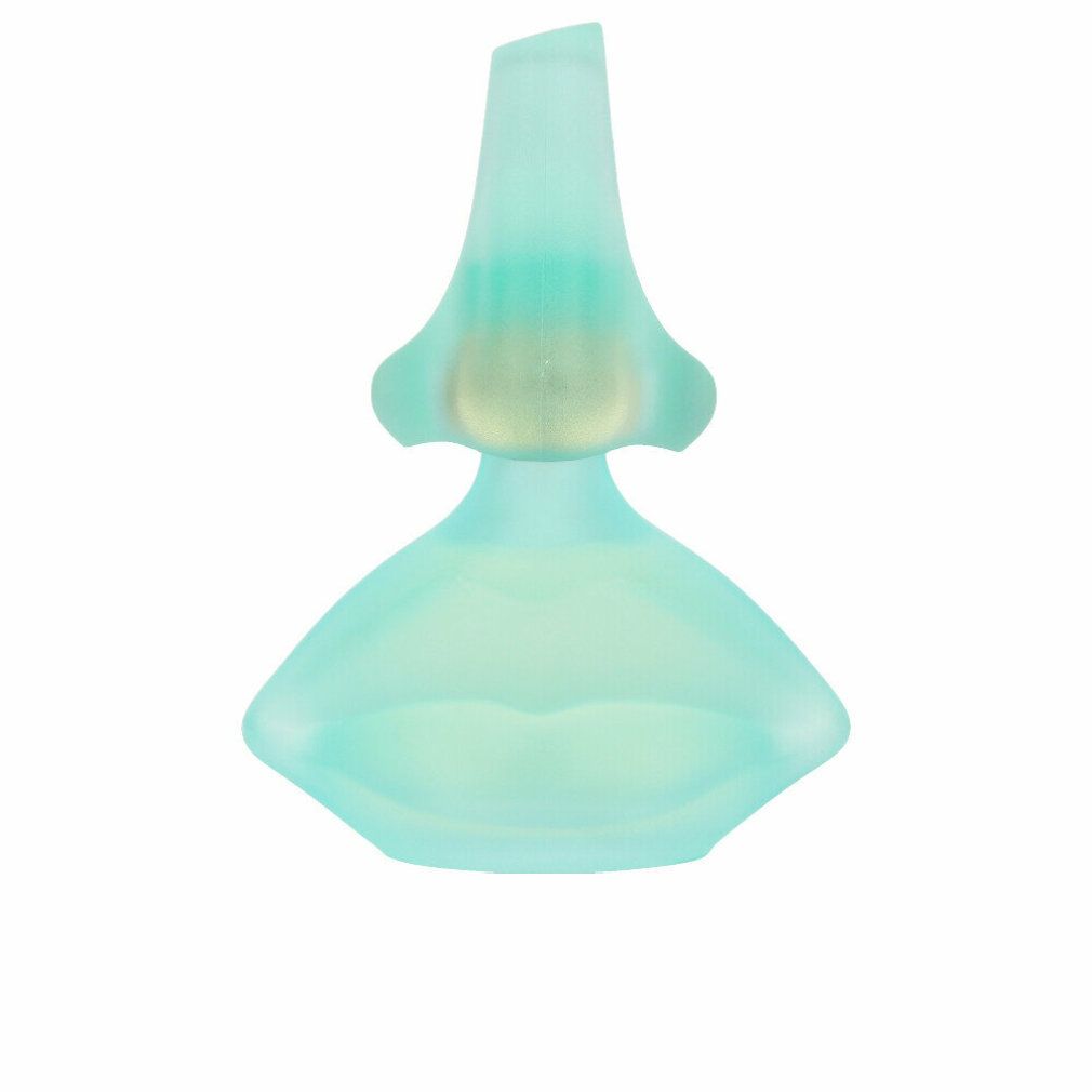 Flacone turchese, forma di donna. Anello dorato al collo. Senza confezione.