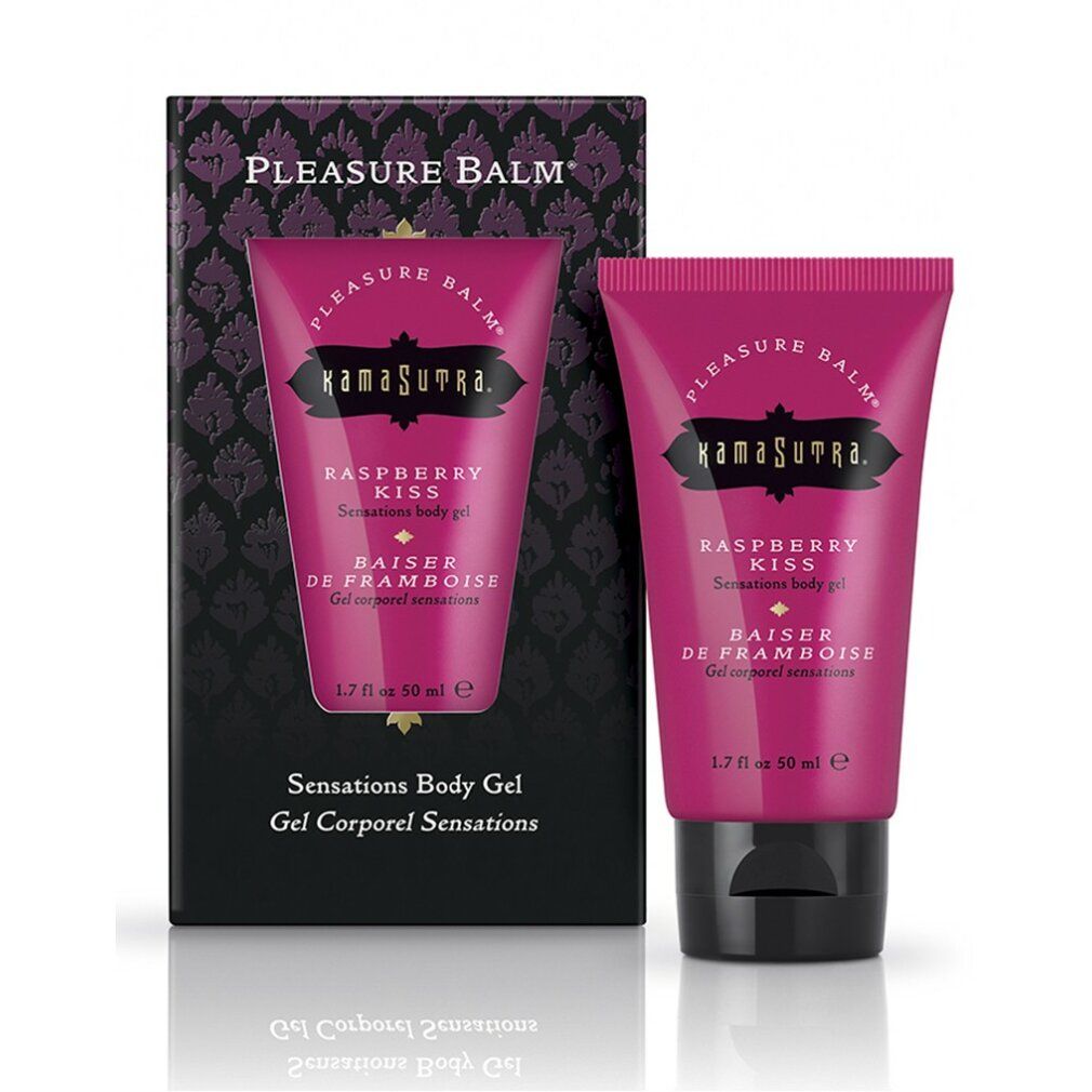 Kamasutra Pleasure Balm Lampone Gel Corpo Sensazioni in tubo e scatola rosa.