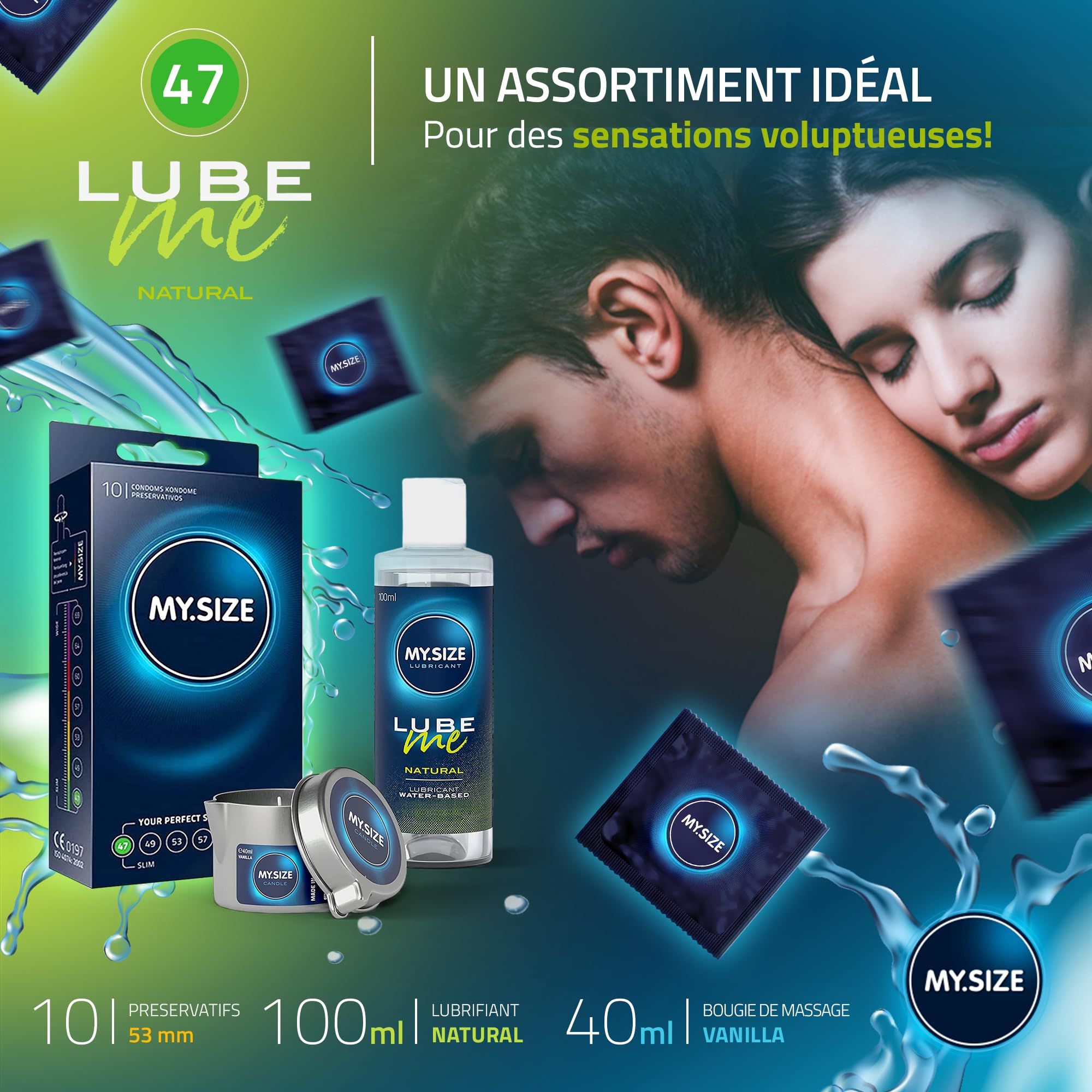 MY.SIZE PRO Preservativi + LUBE ME Natural + Body Candle Set