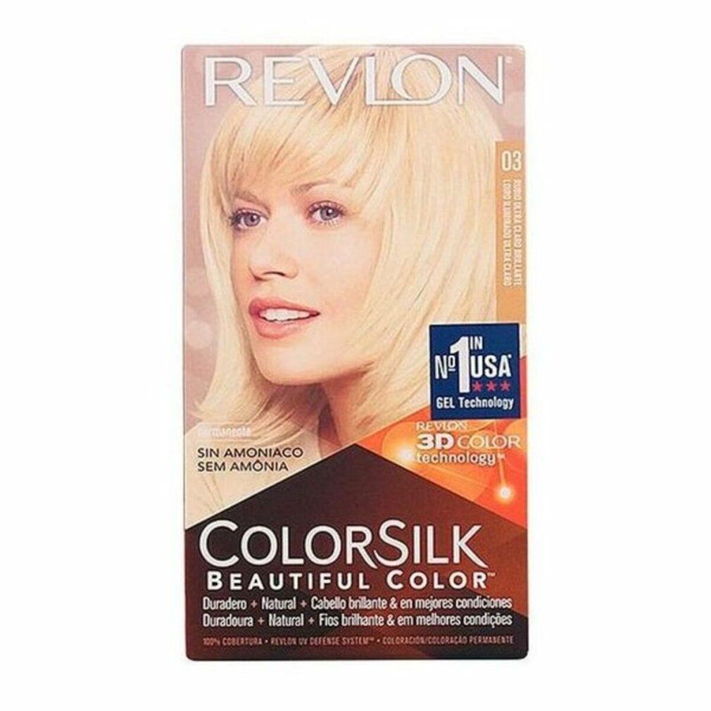 Confezione Revlon Colorsilk, Ultra Light Sun Blonde 03. Senza ammoniaca. Tecnologia 3D Color. Donna bionda.