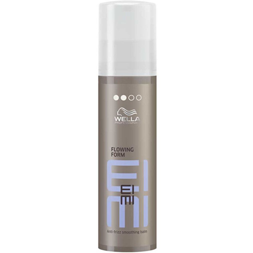 Flacone cilindrico con tappo bianco. Scritta: Wella Eimi Flowing Form. Colore: grigio.