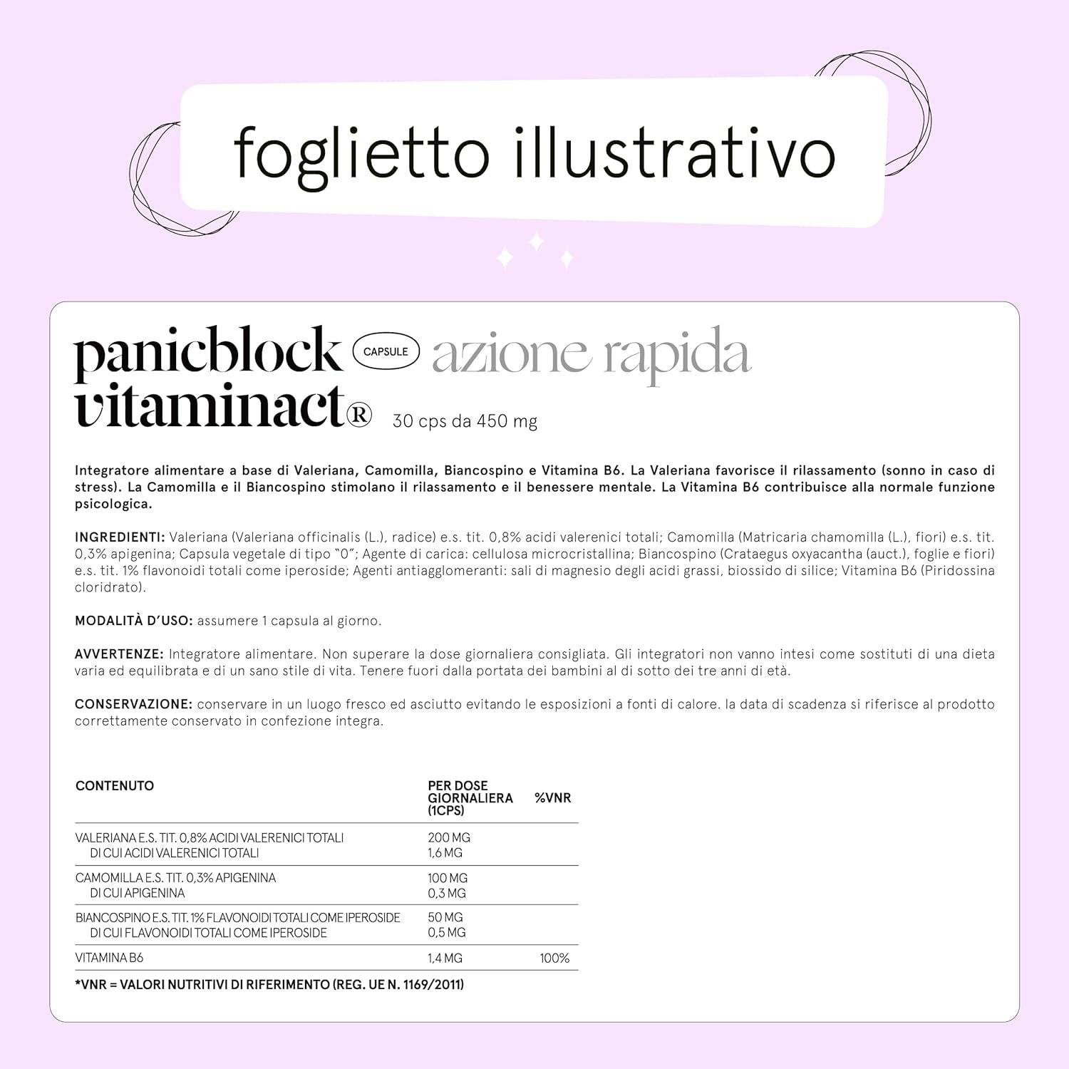 Vitaminact - PanicBlock azione Rapida - Per Attacchi di Panico