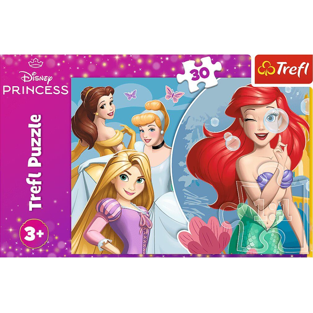 Scatola puzzle Disney Princesses. Contiene 30 pezzi. Marchio: Trefl. Età consigliata: 3+.