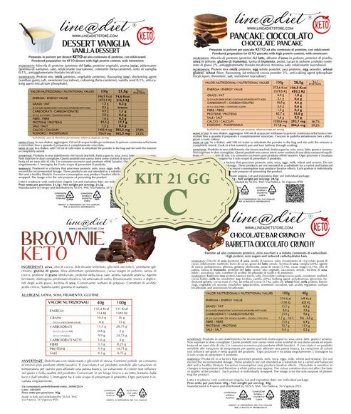 Line@diet KETO: Dessert vaniglia, pancake cioccolato, brownie, barretta cioccolato. Valori nutrizionali.