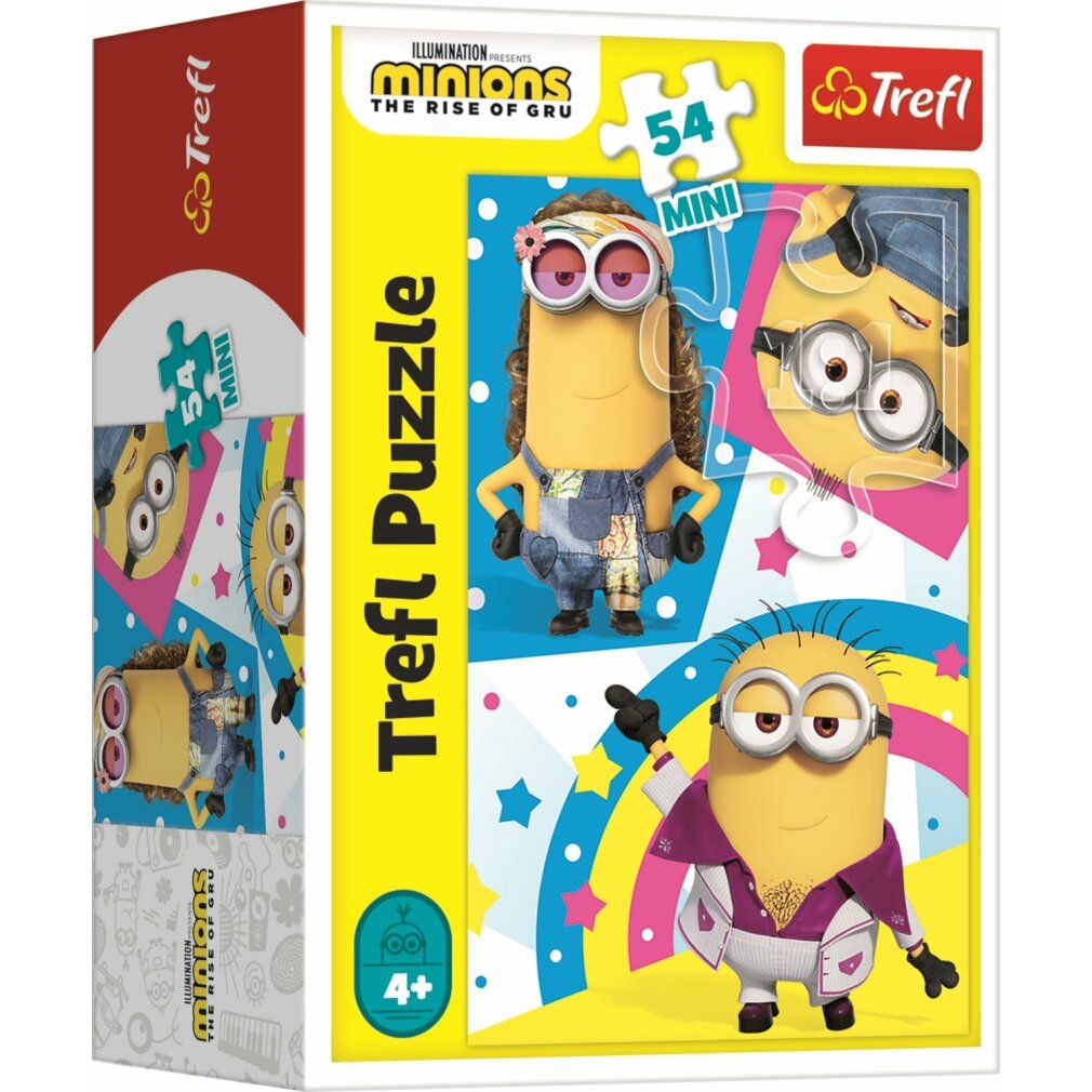 Puzzle Trefl, 54 pezzi, tema Minions. Confezione con immagine del puzzle e logo.