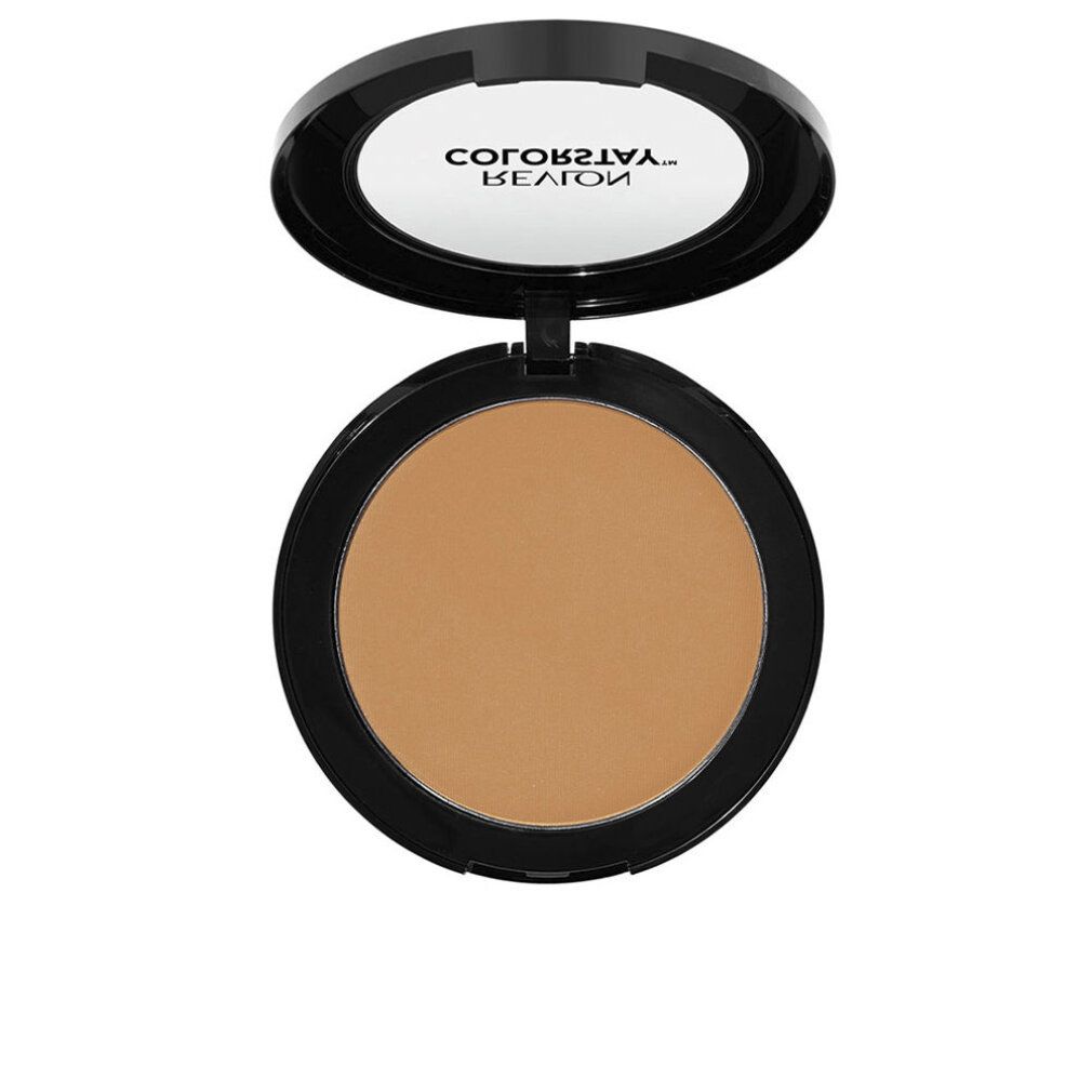 Cipria compatta Revlon Colorstay aperta. Contenitore nero con specchio e cipria beige. Marchio e nome visibili.
