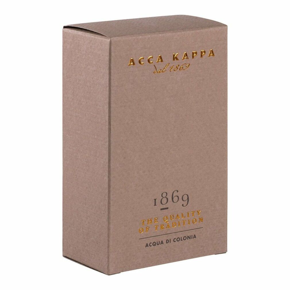 Confezione in cartone marrone. Scritta: Acca Kappa dal 1869, 1869 The Quality of Tradition, Acqua di Colonia.