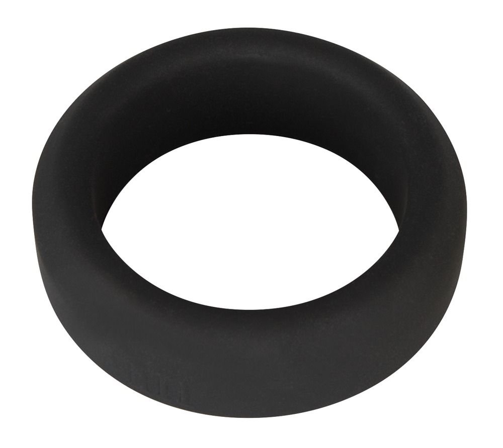 Anello fallico nero in silicone. Forma ad anello, bordi arrotondati.