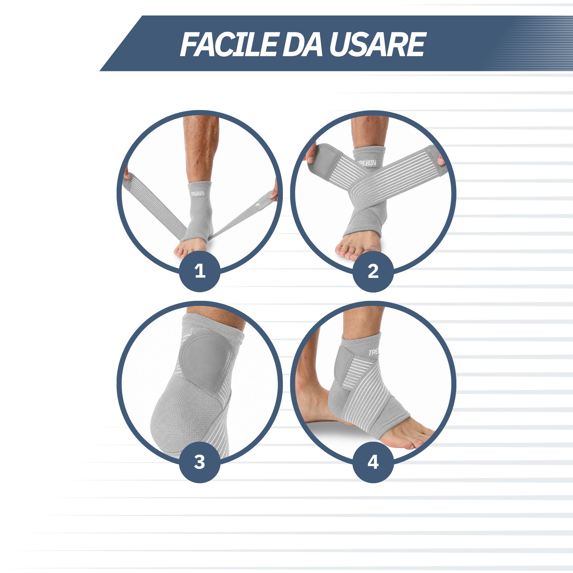 Cavigliera nera a righe con chiusura in velcro.