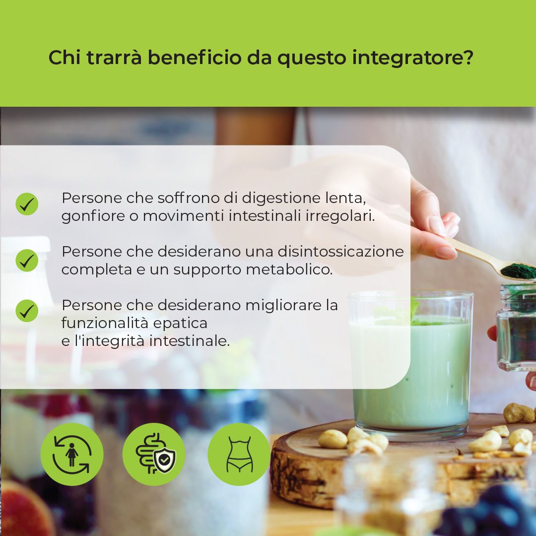 Chi beneficia di Protex? Persone con problemi digestivi. Testo italiano.