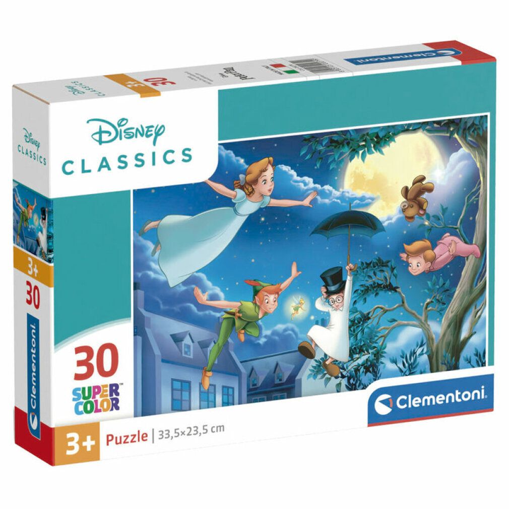 Scatola puzzle con motivo Peter Pan. Contiene 30 pezzi. Marchio: Disney Classics. Da 3 anni. Dimensioni: 33,5x23,5 cm.