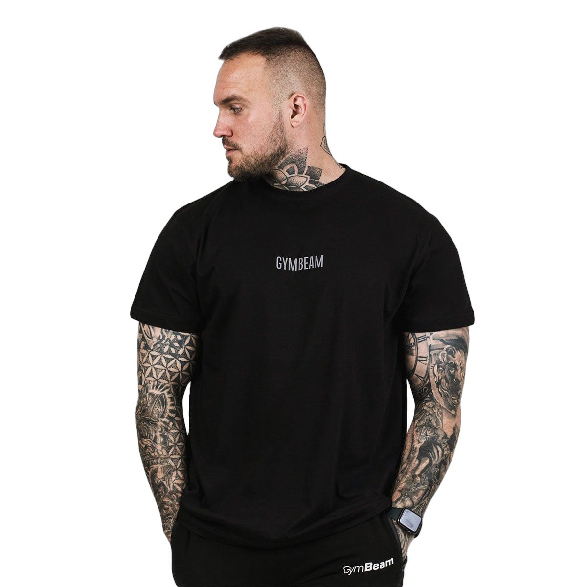 GymBeam T-shirt uomo FIT regular in cotone nera