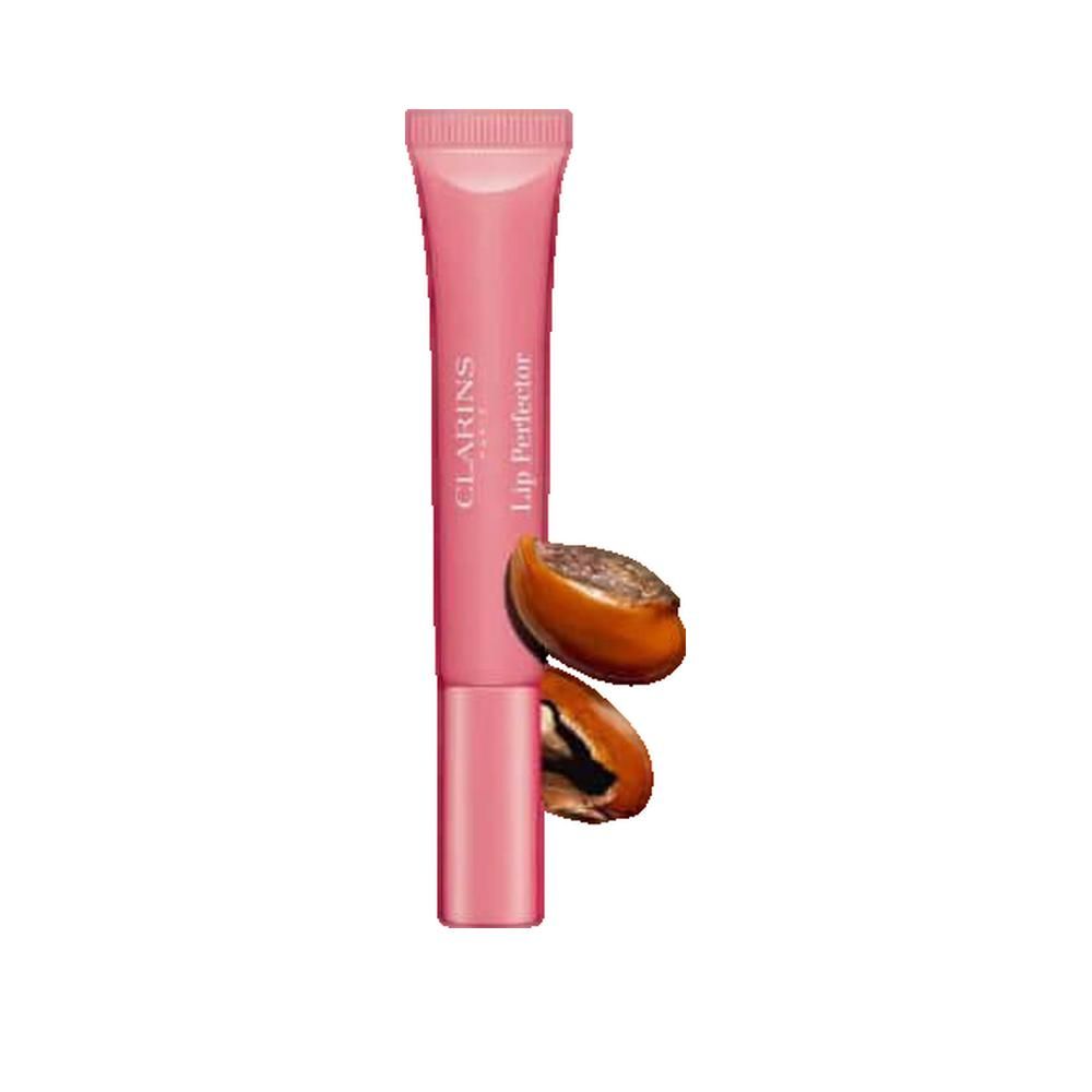 Tubo rosa CLARINS Lip Perfector con semi di burro di karité.
