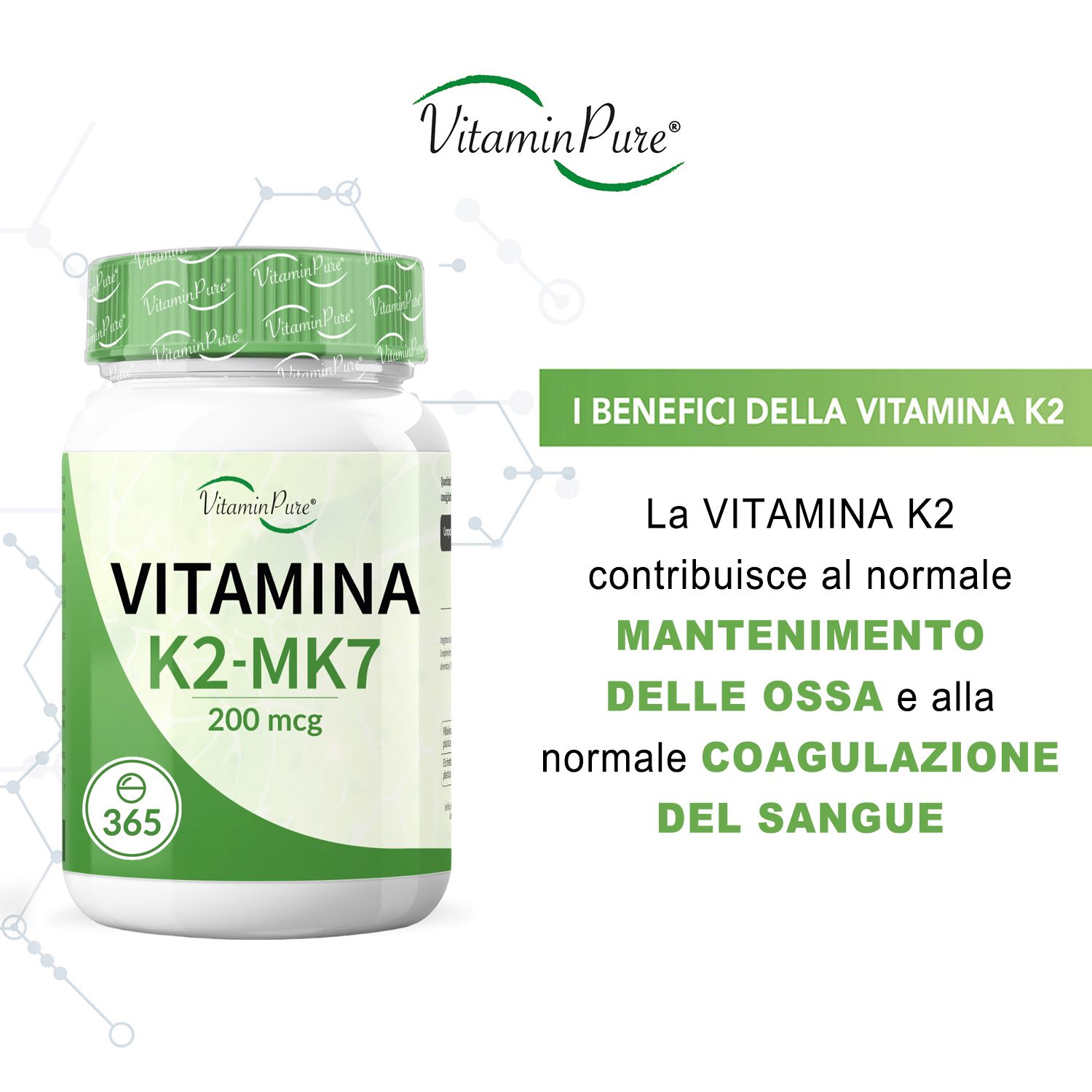 VitaminPure® Vitamina K2 MK7 Alto Dosaggio | Micro-compresse
