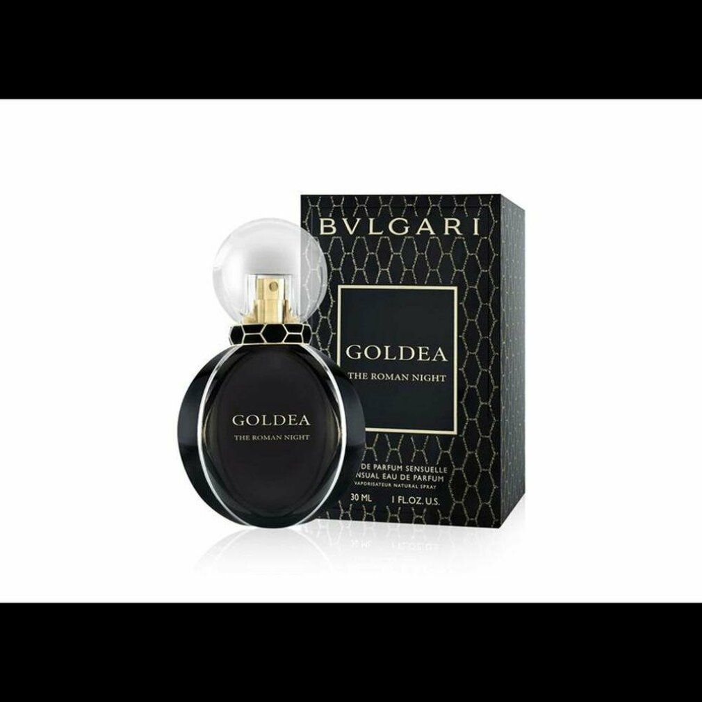 Flacone e confezione neri. Scritta: Bvlgari Goldea The Roman Night. 30 ml.