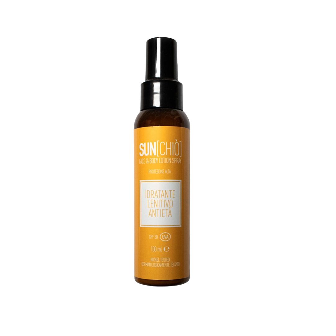 Chiò Skincare, Lozione Solare Spray Viso e Corpo SPF 30, Protezione Alta