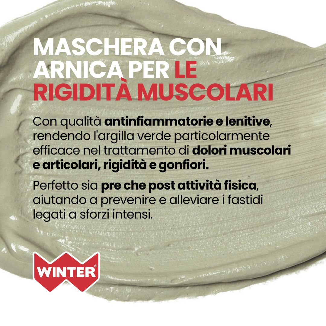 Maschera di argilla verde con arnica per rigidità muscolare, marca Winter.