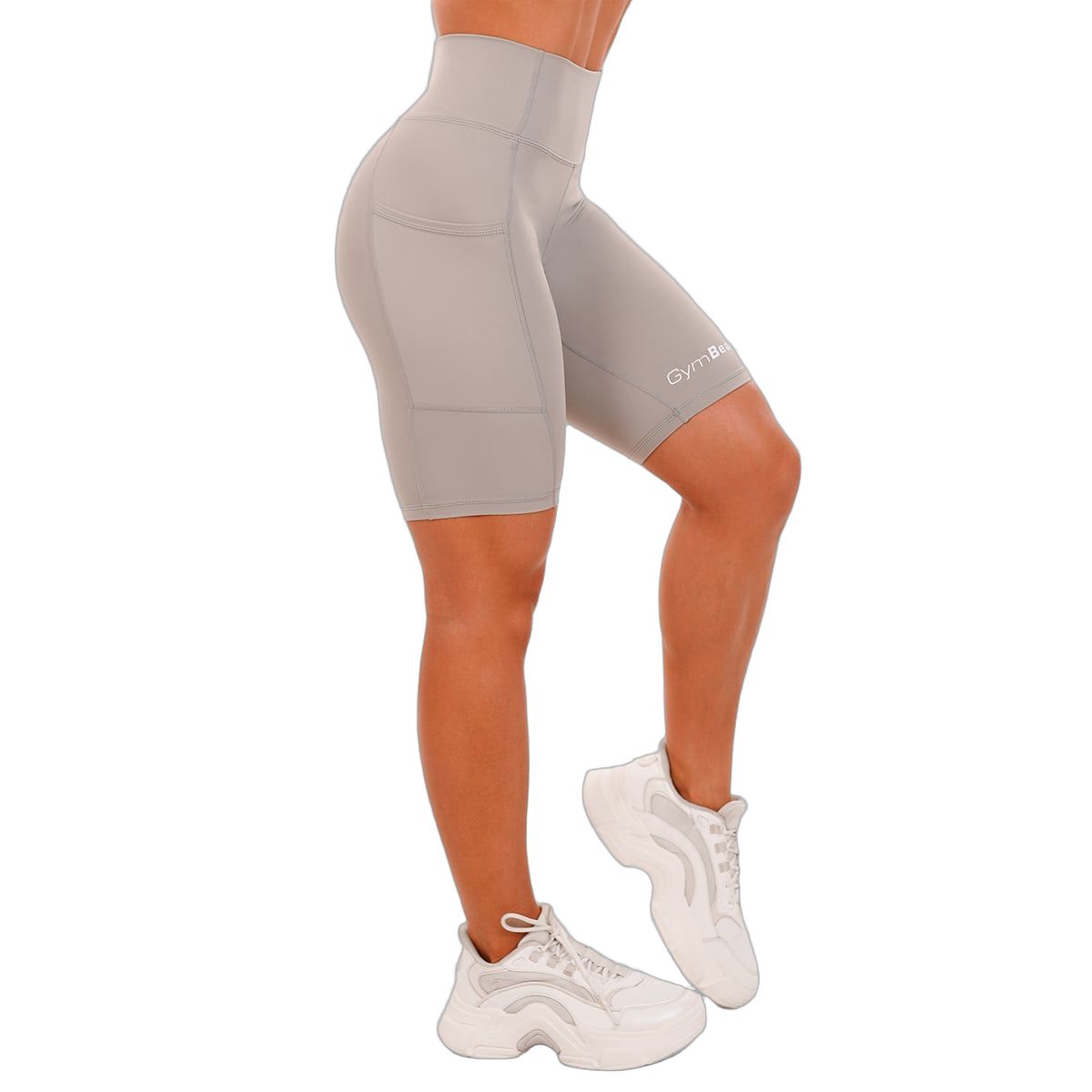 GymBeam Pantaloncini biker da donna grigi a vita alta con vestibilità slim