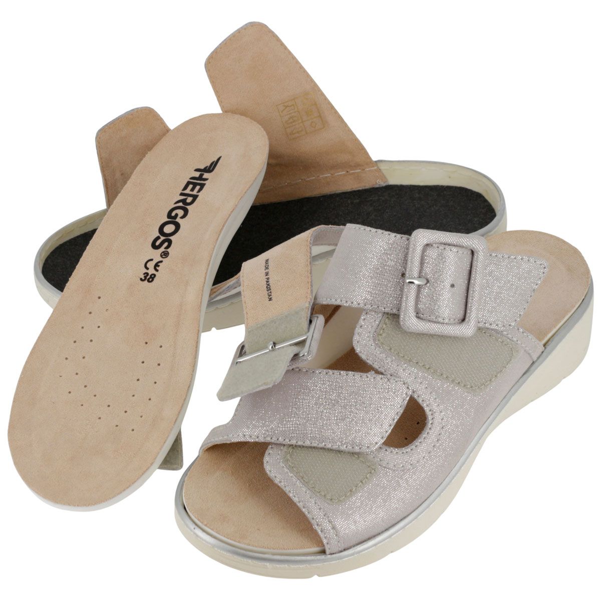 Hergos H5800 - Sabot in pelle e tessuto elasticizzato con plantare estraibile