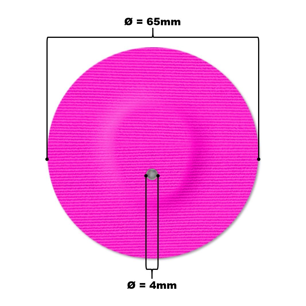 Cerotto rotondo rosa con foro. Diametro 65mm, foro 4mm.