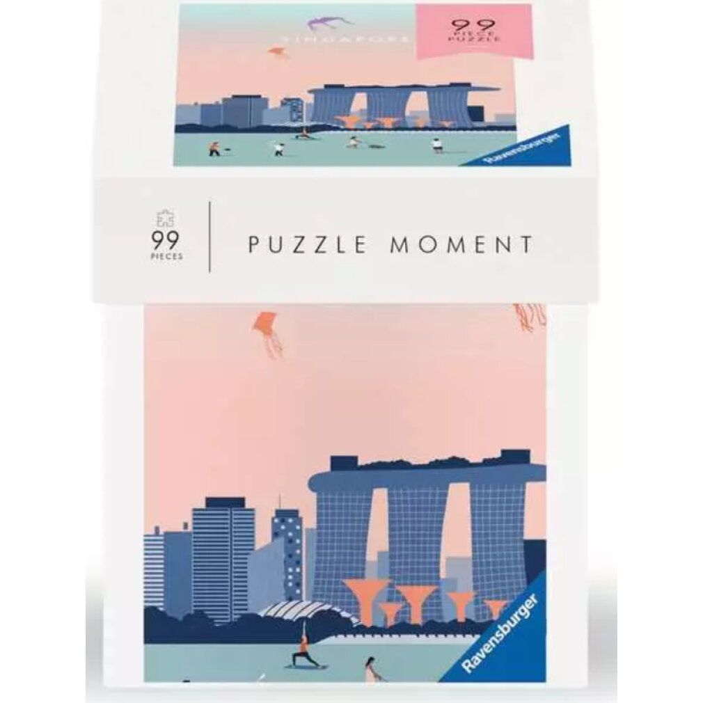 Puzzle Moment - Singapore (99 pezzi) in confezione bianca. Il motivo mostra un'illustrazione di Singapore.