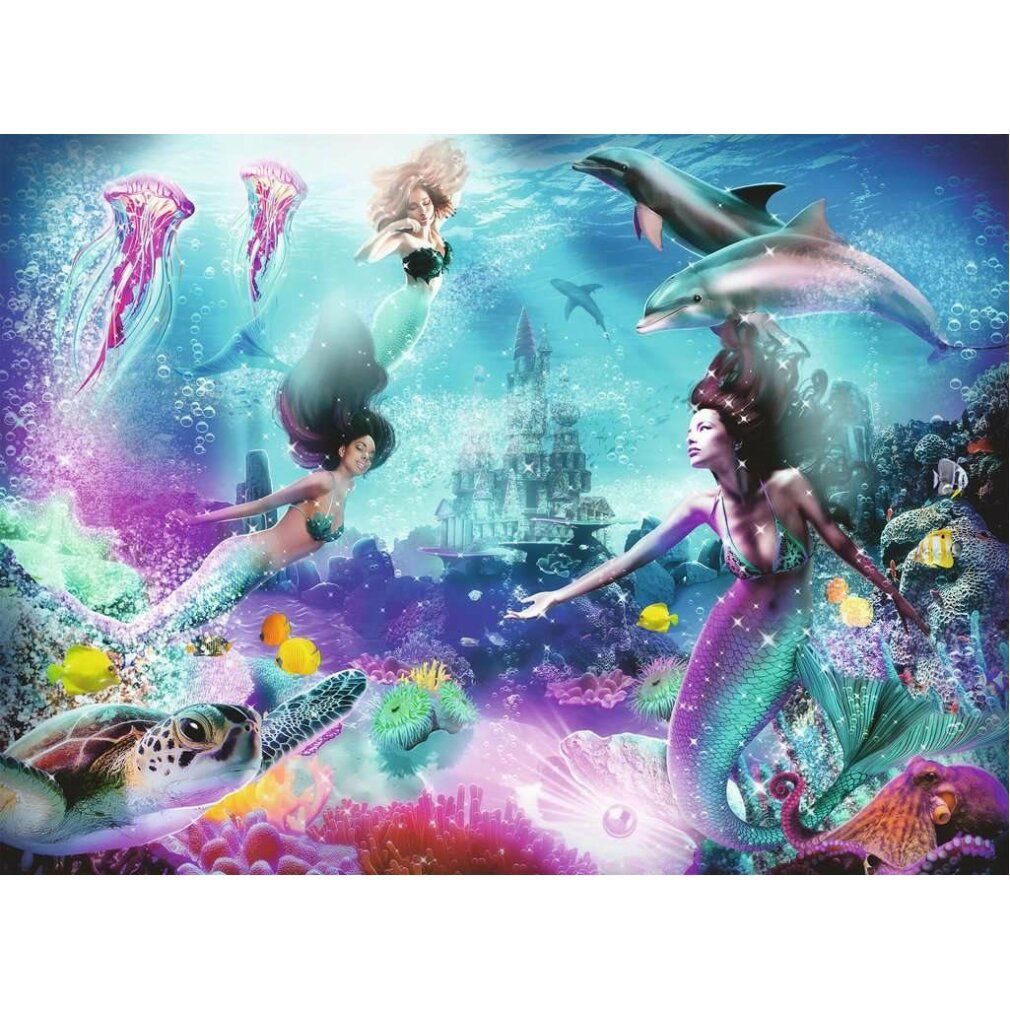 Puzzle con motivo sottomarino. Sirene, pesci e delfini. Marca Ravensburger, 300 pezzi.