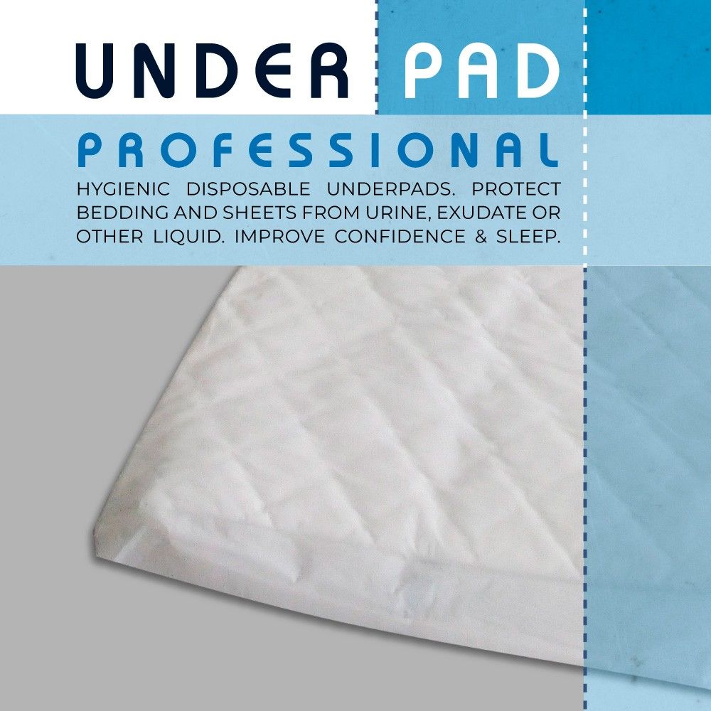 Traversa con testo 'UNDER PAD PROFESSIONAL'. Traverse igieniche monouso.