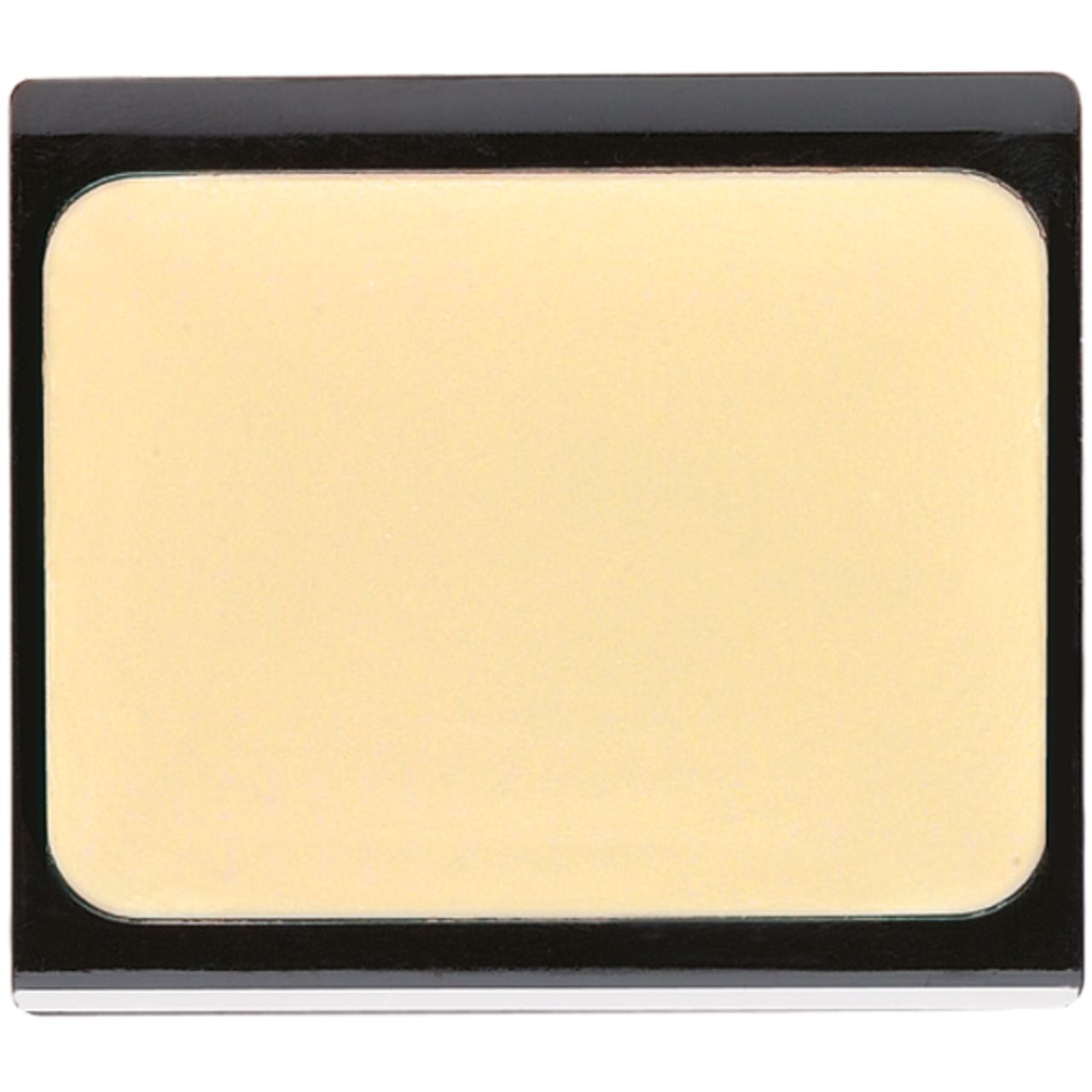 Correttore compatto rettangolare. Crema giallo chiaro in custodia nera. Angoli arrotondati.
