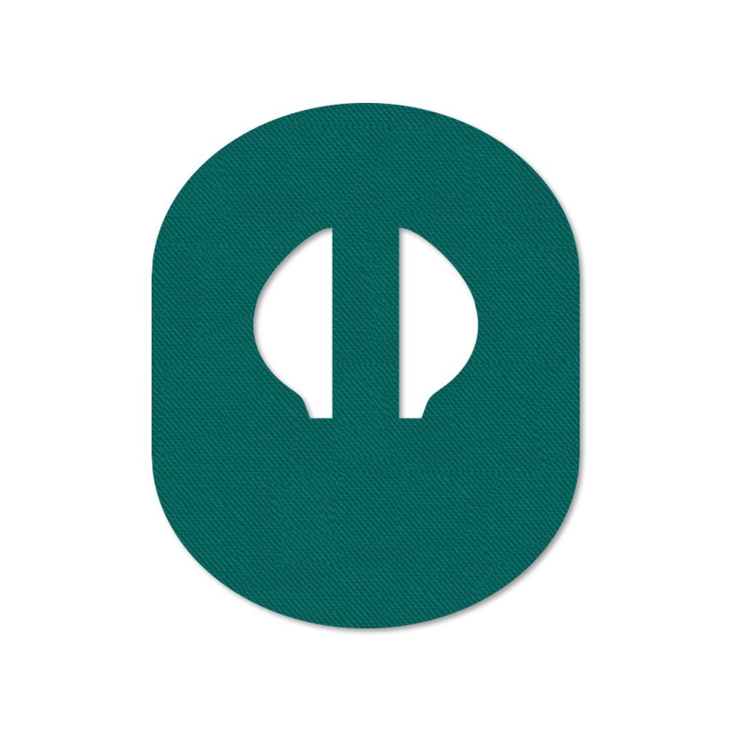 Cerotto ovale verde con fessura verticale centrale e due intagli laterali. Superficie tessile.