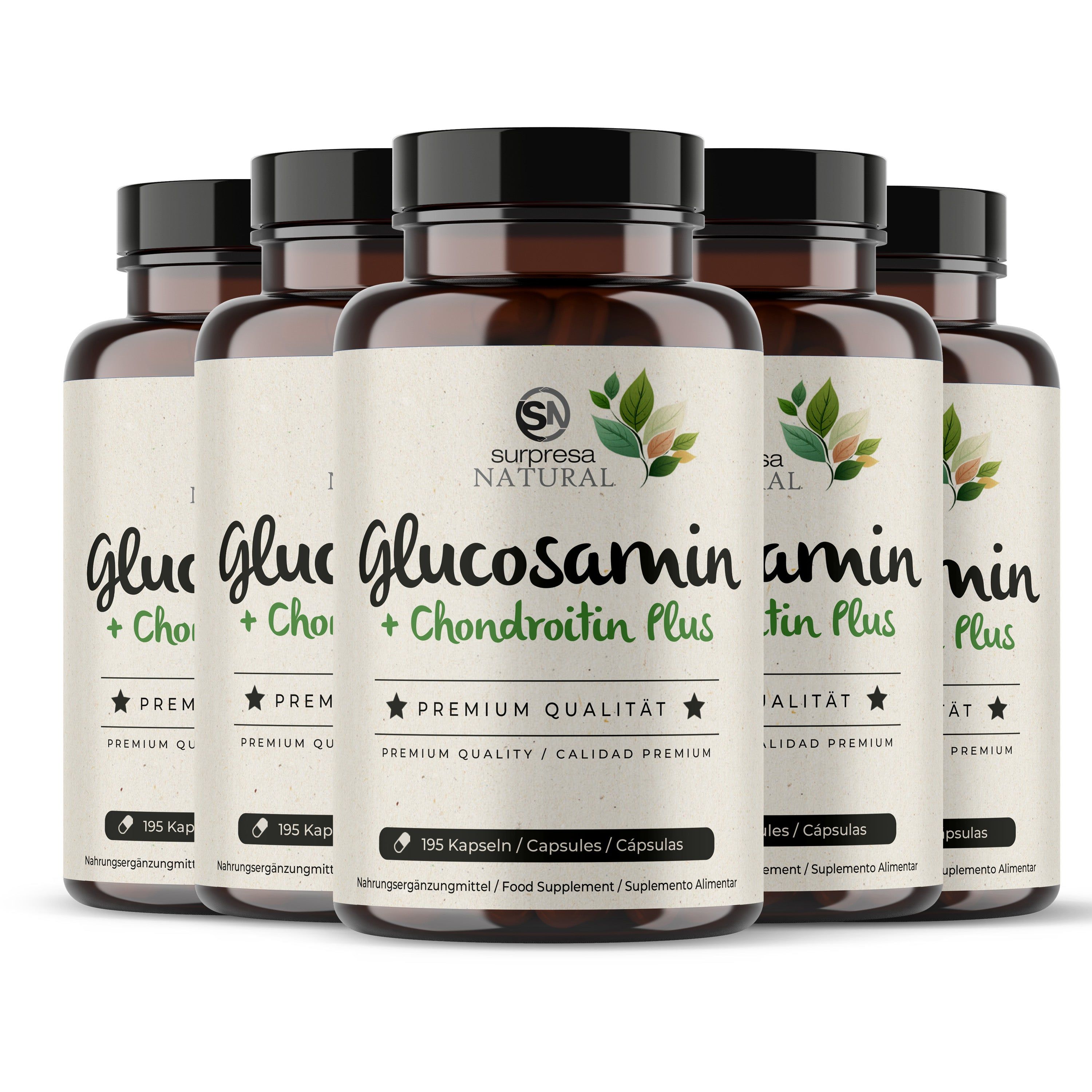 Sei flaconi Surpresa Natural Glucosamin + Chondroitin Plus in un gruppo.
