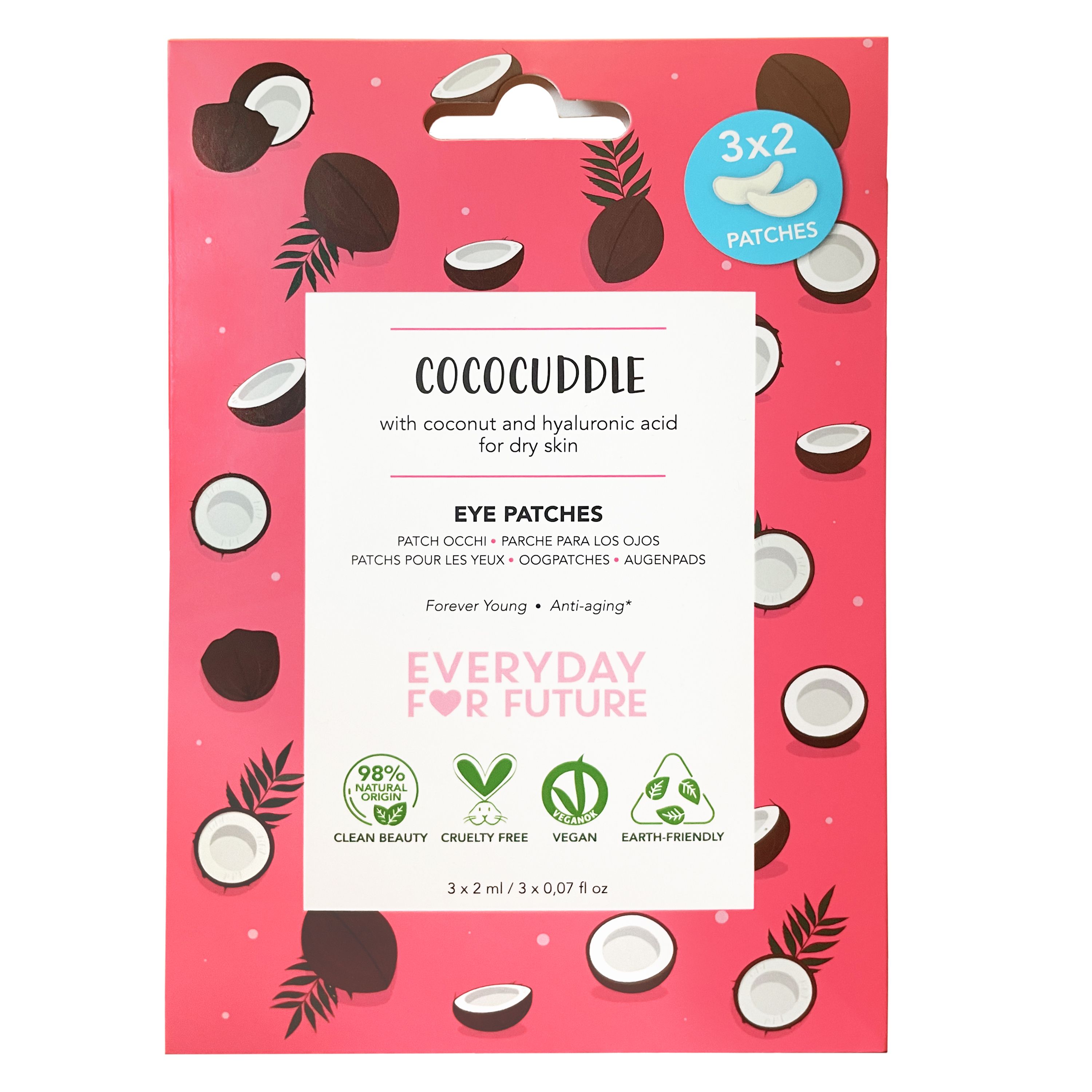 Confezione da 3x2 patch occhi, Cococuddle, per pelli secche, con cocco e acido ialuronico.