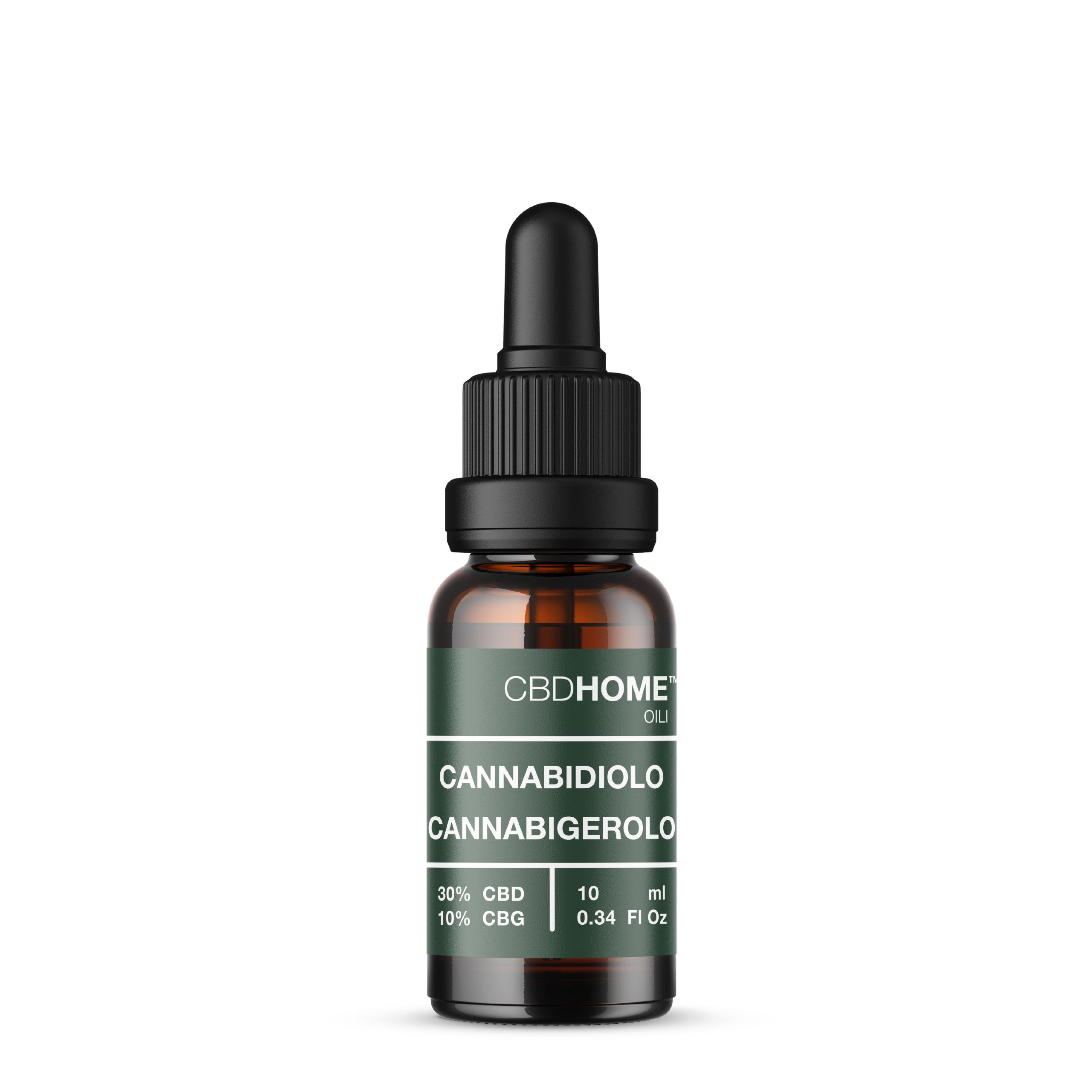 Flacone di olio CBDHOME con contagocce, 30% CBD, 10% CBG, 10ml.